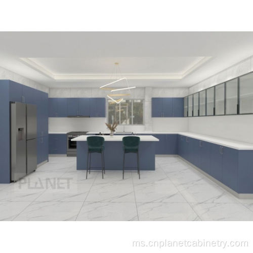 Dinding gunung laminate biru kabinet dapur Amerika moden